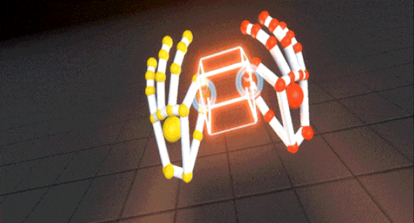 Leap Motion Orion VR hands pinching blocks