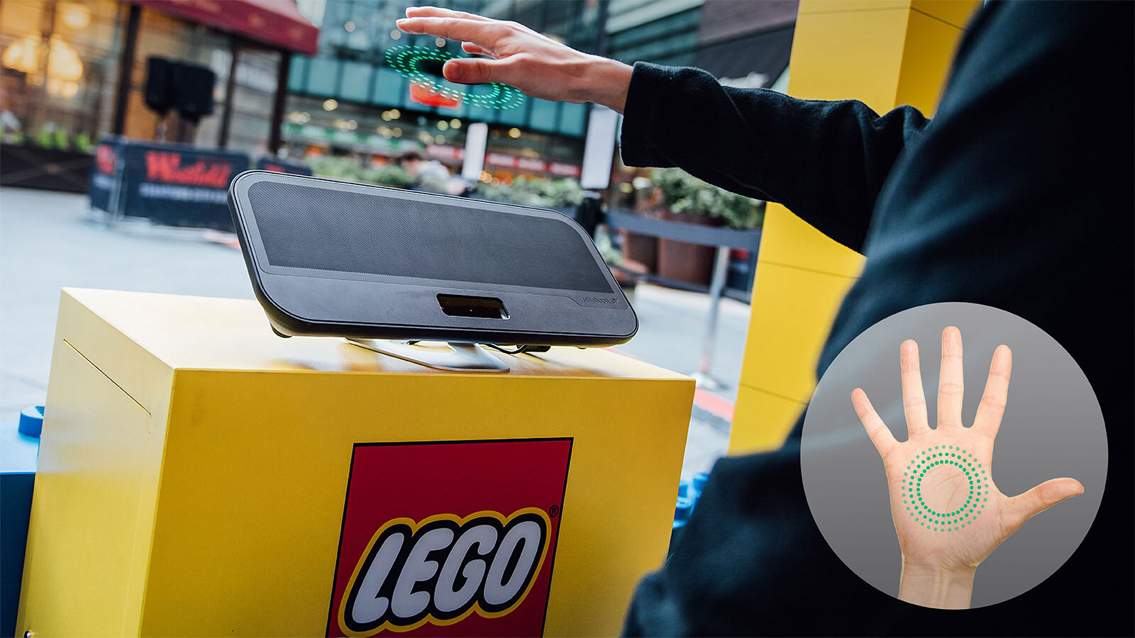 LEGO using Ultraleap haptics technology for an interactive experience on a persons hand